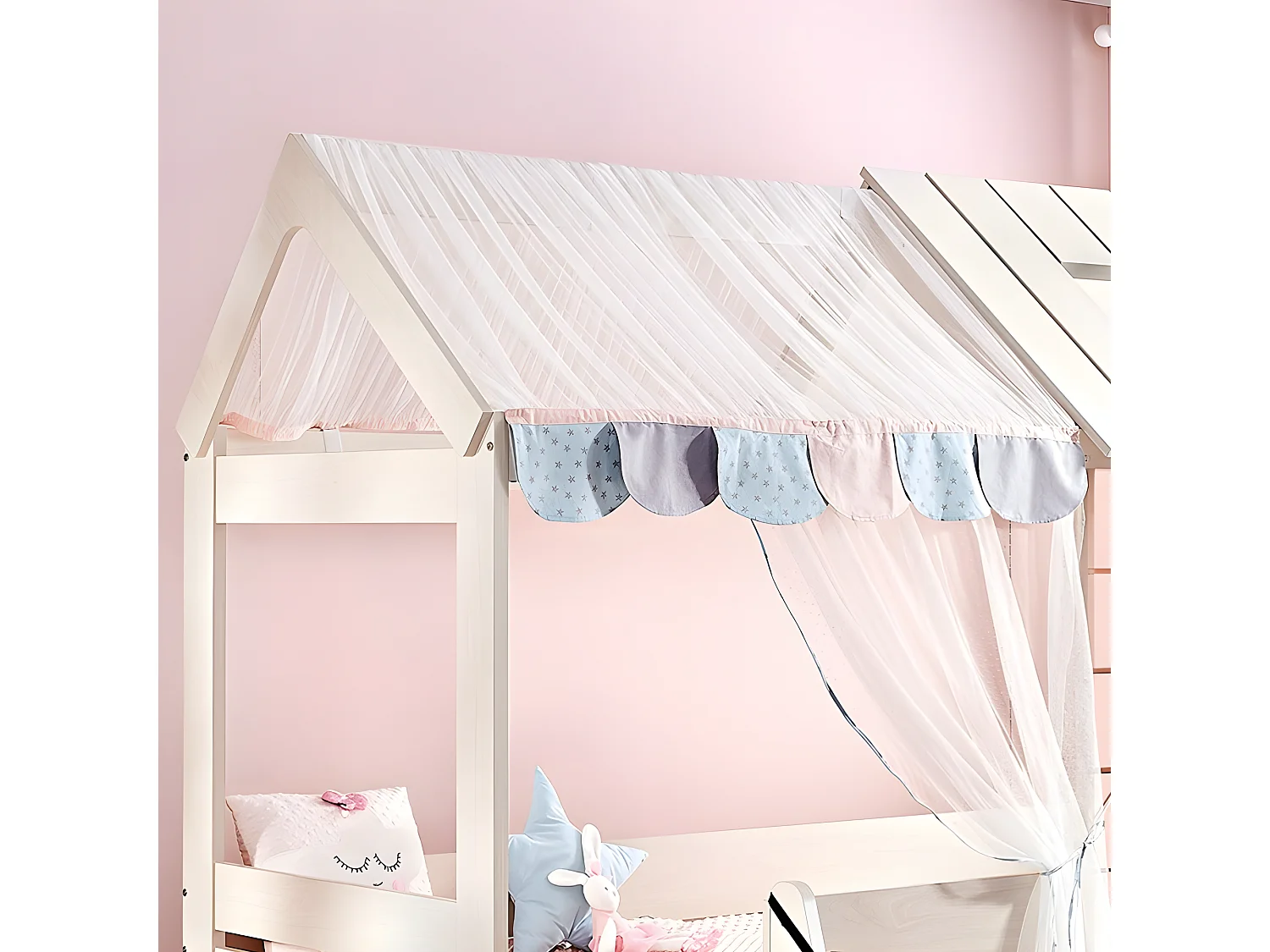 Lit enfant cabane en aggloméré rose 90x200cm