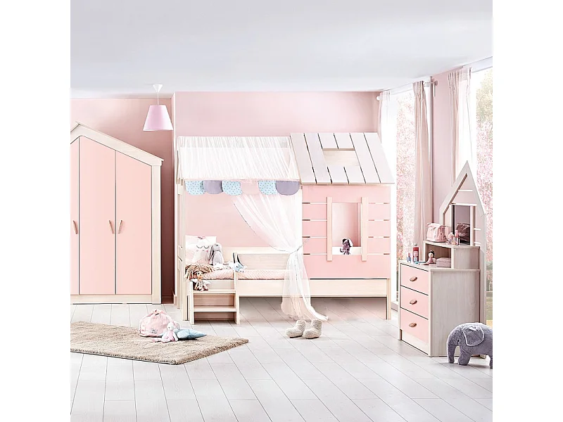 Kinderhuisjesbed spaanplaat roze 90x200cm