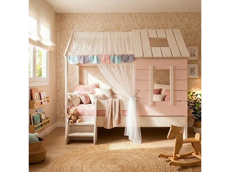 Cama infantil casita aglomerado rosa 90x200cm