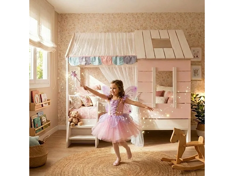 Cama infantil casita aglomerado rosa 90x200cm