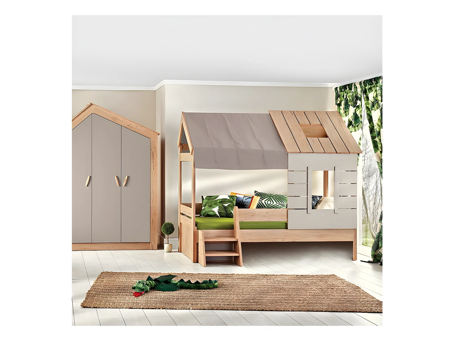 Bett Häuschen grau 90x200cm