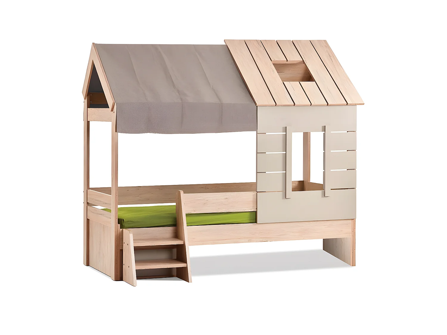 Lit enfant cabane aggloméré gris 90x200cm
