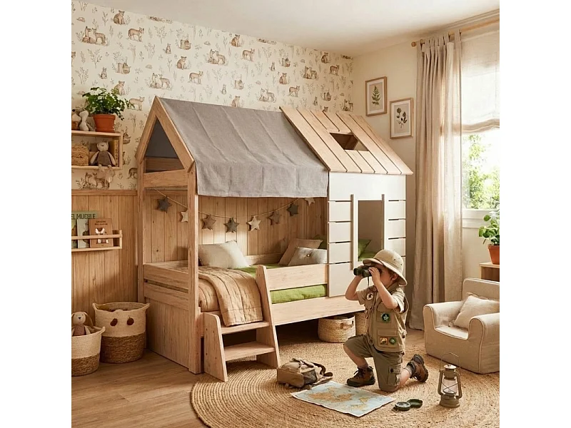 Cama de criança casinha de cinzento 90x200cm