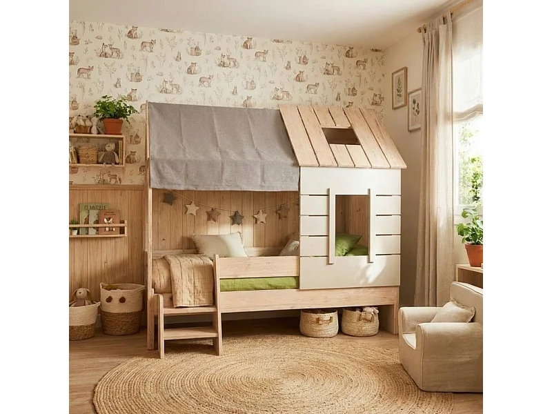 Cama de criança casinha de cinzento 90x200cm