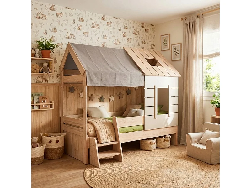 Cama de criança casinha de cinzento 90x200cm