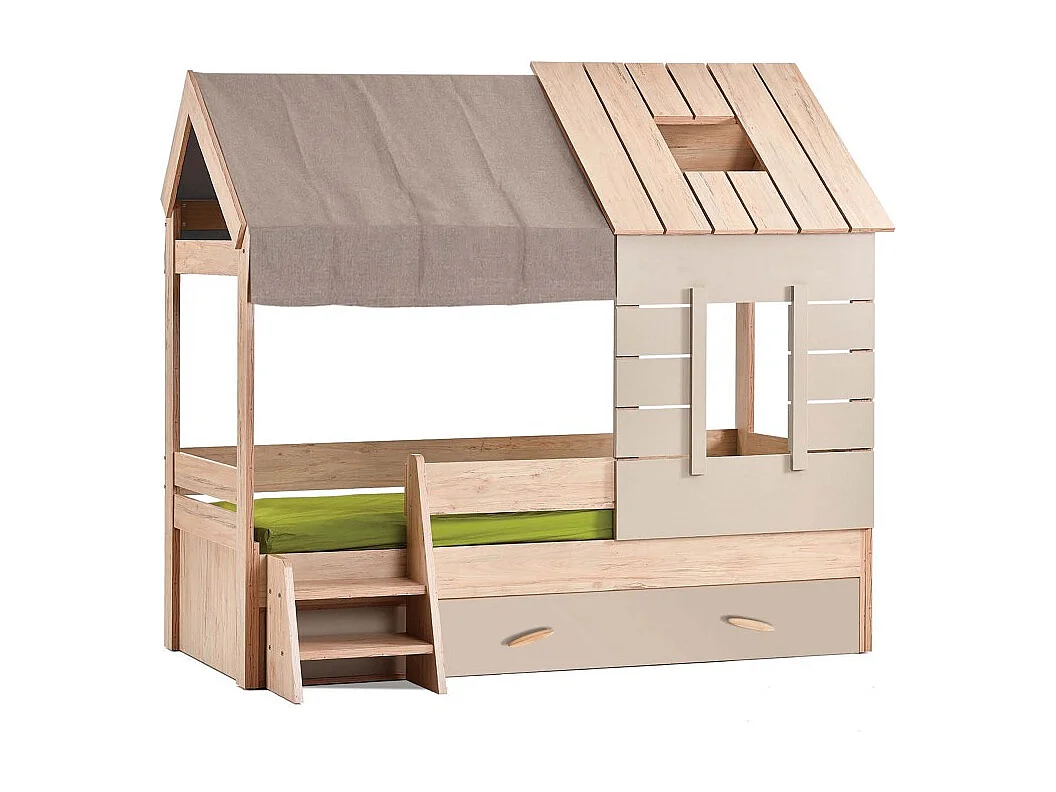 Kinderhuisjesbed + lade spaanplaat grijs 90x200cm