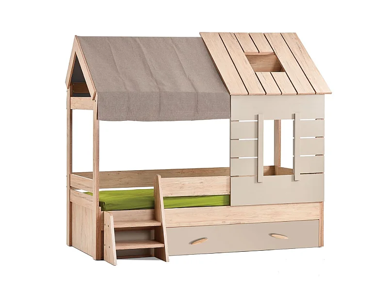 Letto a casetta bambini + cassetto truciolato grigio 90x200cm
