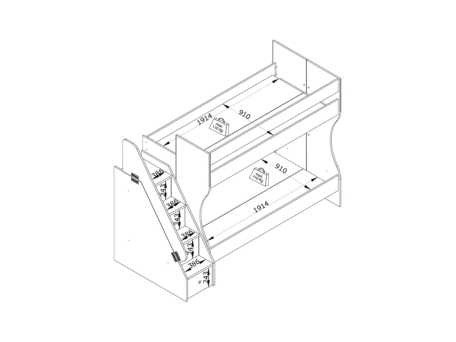 Etagenbett weiß 90x190/90x190cm