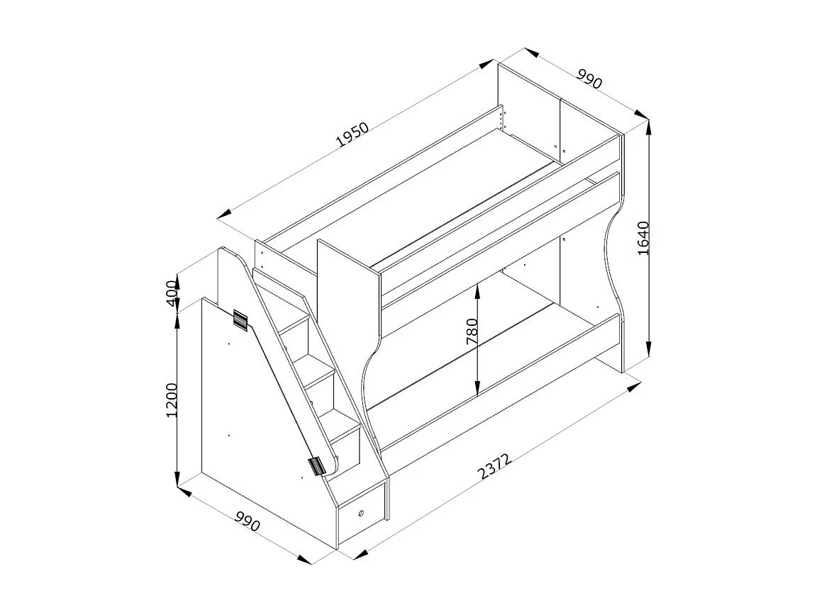 Stapelbed van spaanplaat wit 90x190/90x190cm