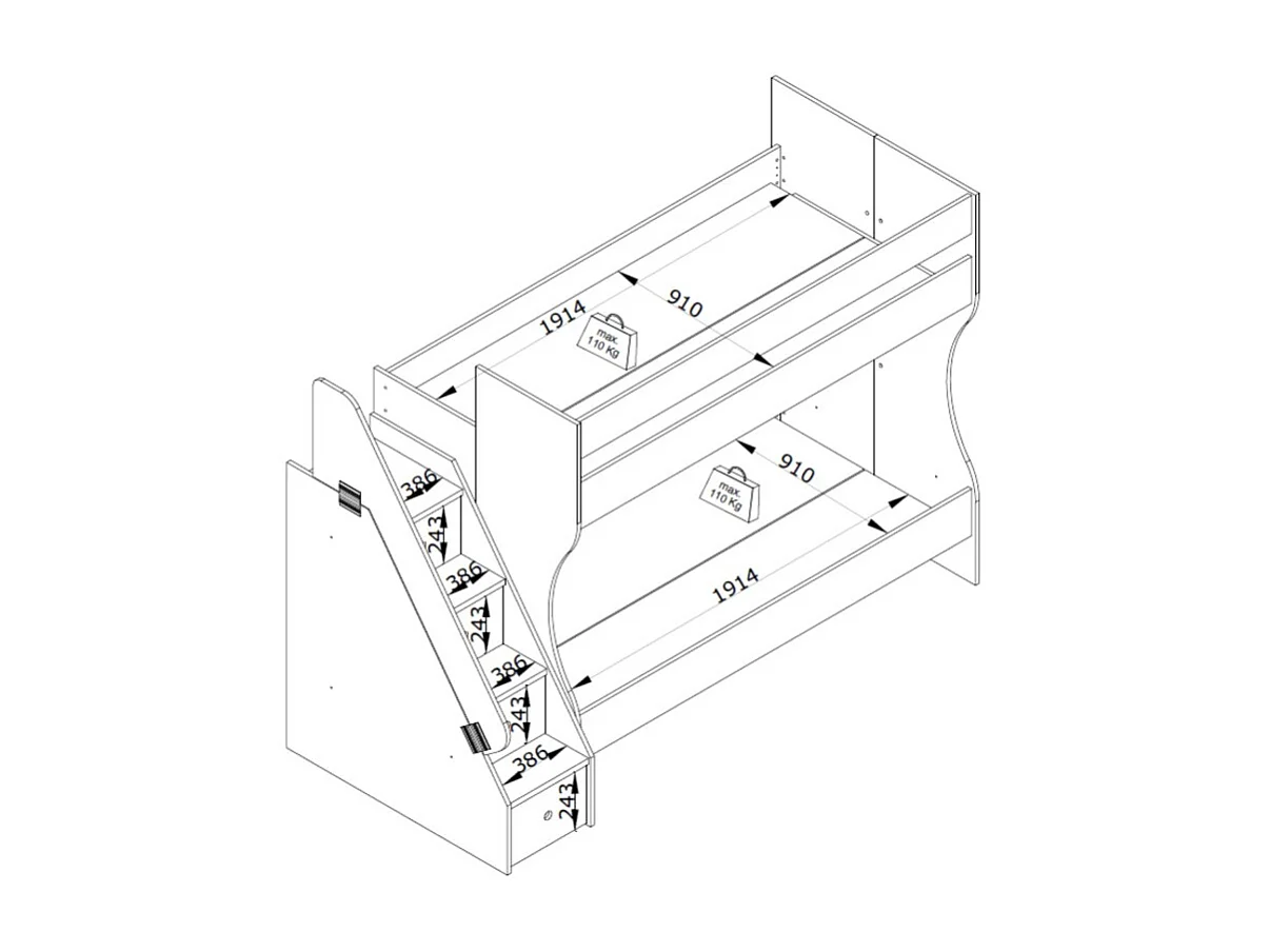 Stapelbed van spaanplaat wit 90x190/90x190cm