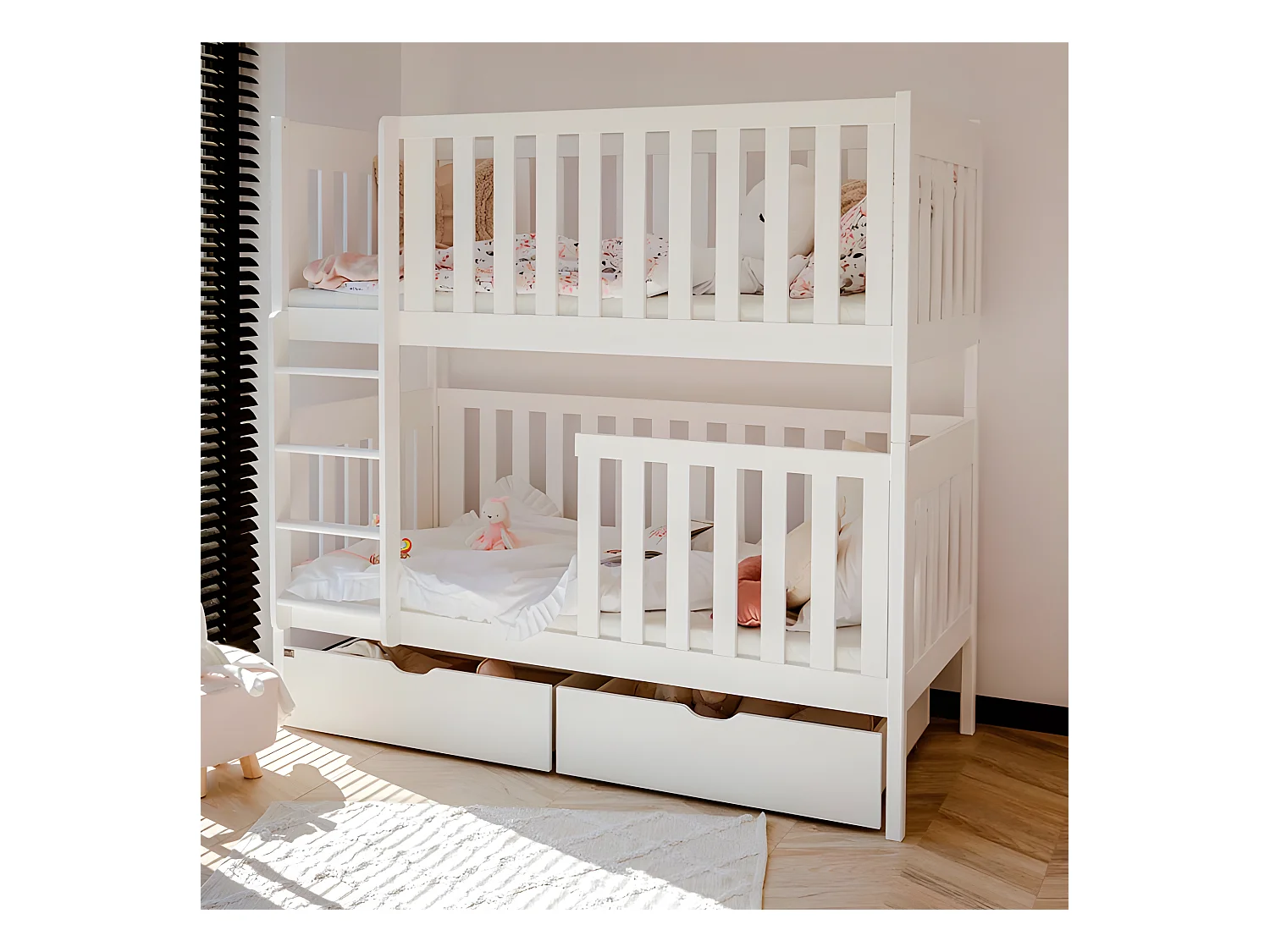 Letto a castello per bambini legno bianco 80x180cm