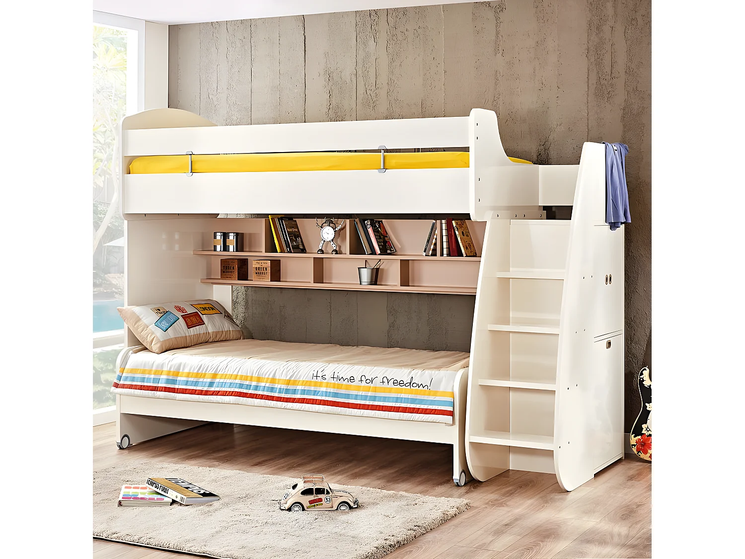 Etagenbett mit Stauraum weiß 182,7x252x107,8 cm