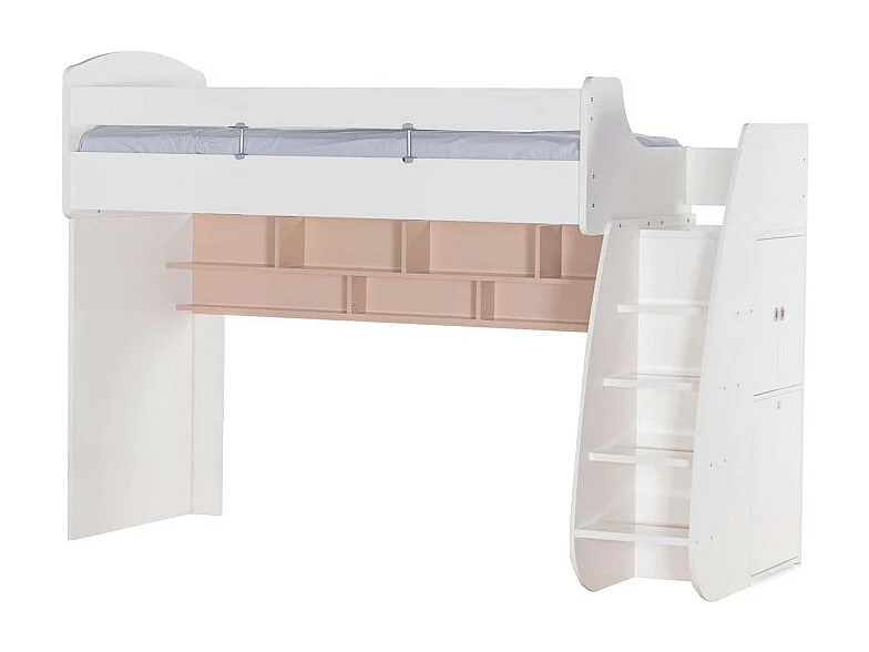 Stapelbed met opbergruimte spaanplaat wit 182,7x252x107,8cm