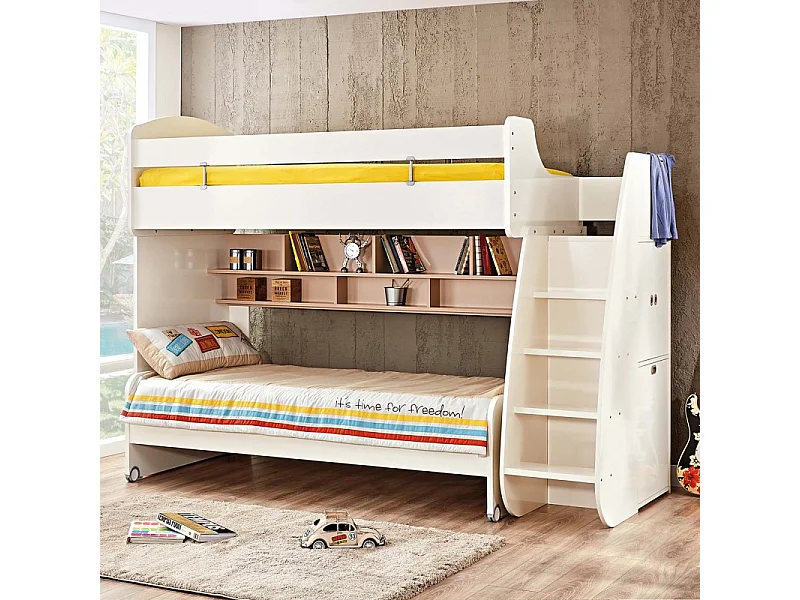 Stapelbed met opbergruimte spaanplaat wit 182,7x252x107,8cm