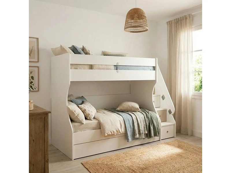 Letto a castello + cassetto truciolato bianco 90x190/90x190cm