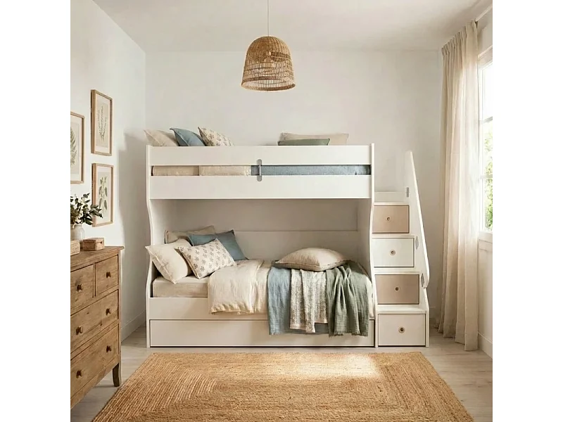 Letto a castello + cassetto truciolato bianco 90x190/90x190cm