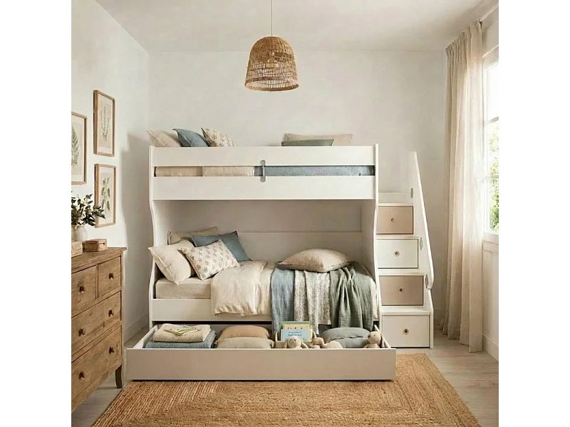 Letto a castello + cassetto truciolato bianco 90x190/90x190cm