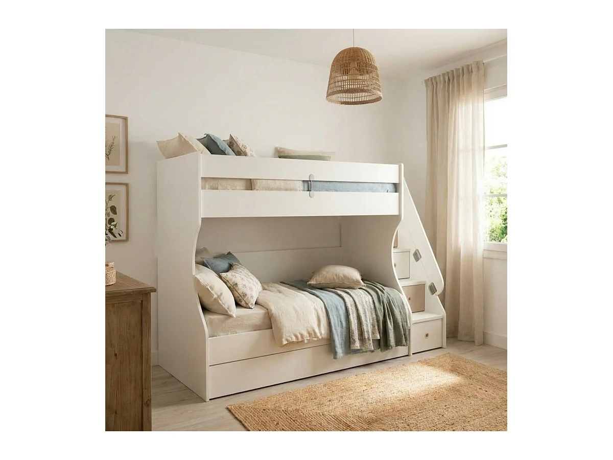 Beliche + gaveta de arrumação em branco 90x190/90x190cm