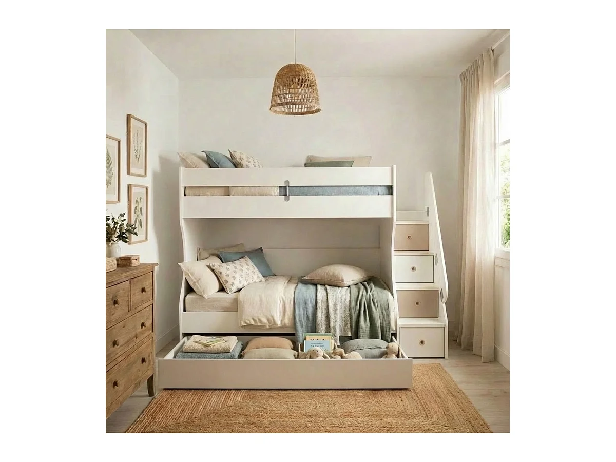 Beliche + gaveta de arrumação em branco 90x190/90x190cm