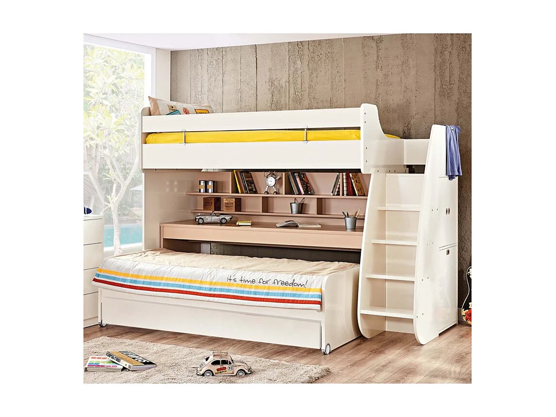 Lit superposé avec bureau avec tiroir  blanc 183x252x108cm
