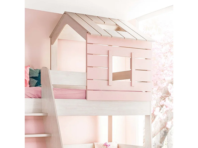 Litera Casita escalera izquierda aglomerada rosa 90/100x200cm