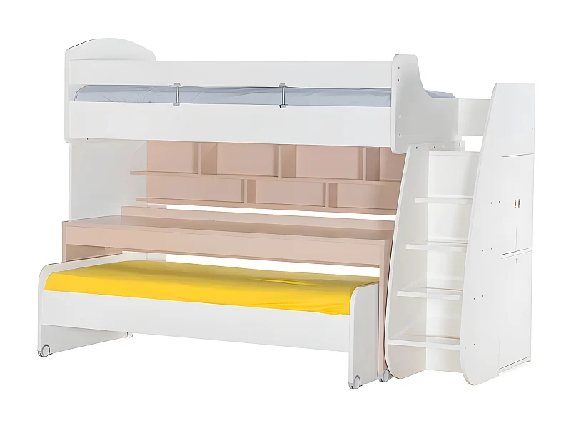 Lit superposé avec bureau en aggloméré blanc 182,7x252x107,8 cm