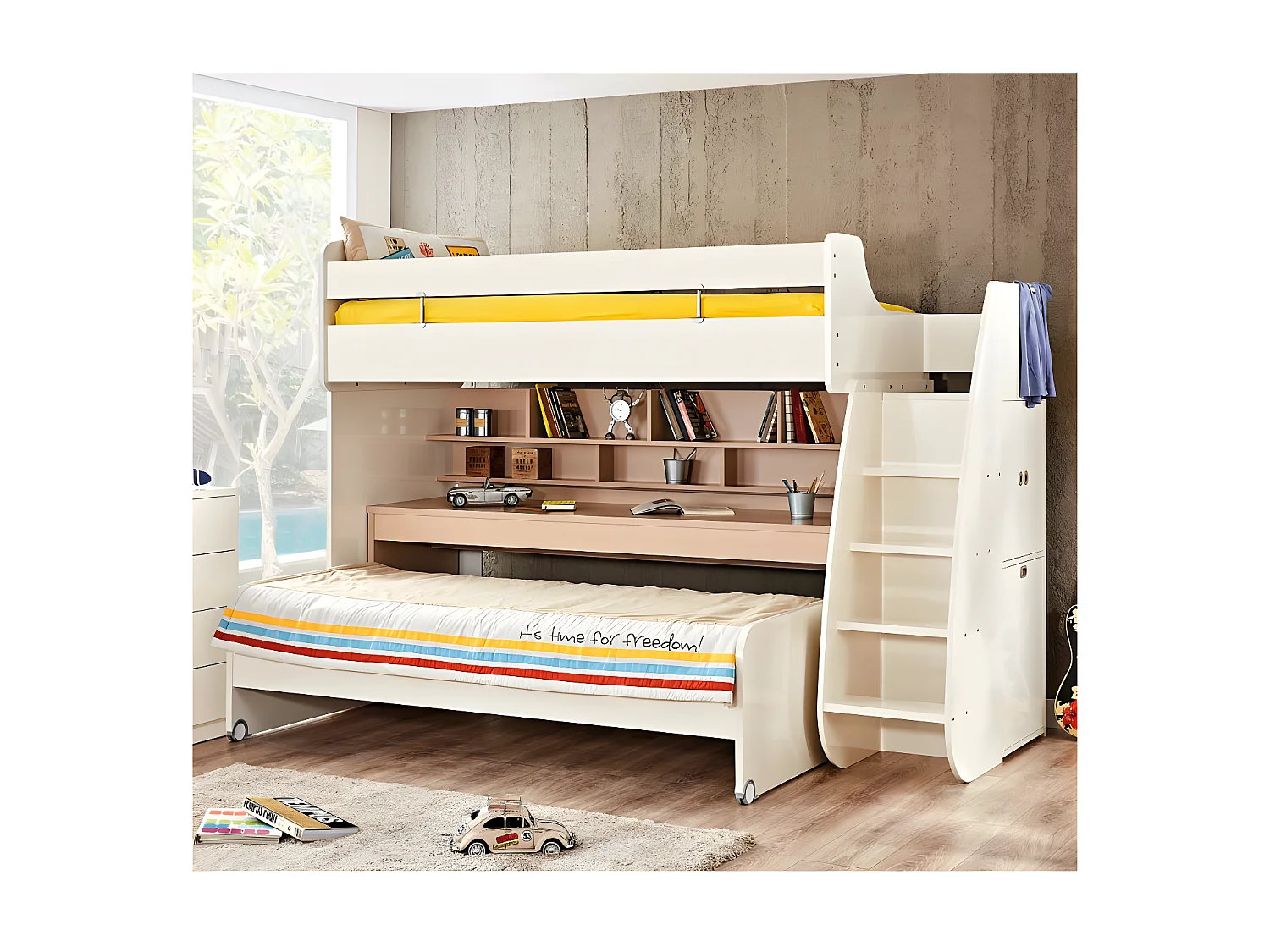 Etagenbett mit Schreibtisch weiß 182,7x252x107,8 cm