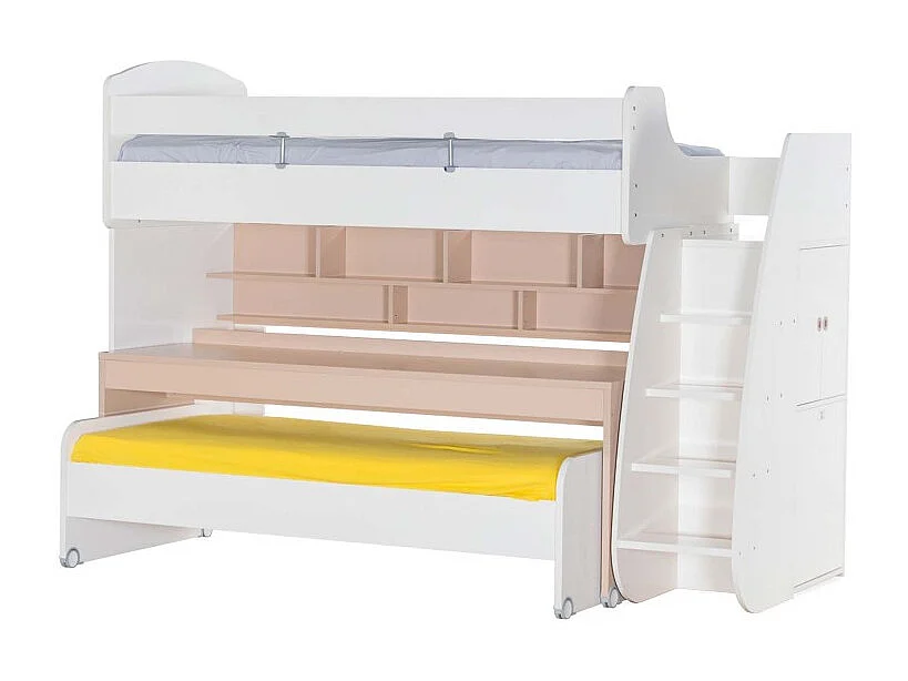 Lit superposé avec bureau en  blanc 183x252x108cm