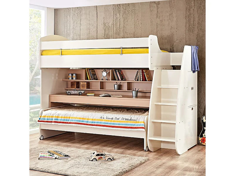 Lit superposé avec bureau en  blanc 183x252x108cm