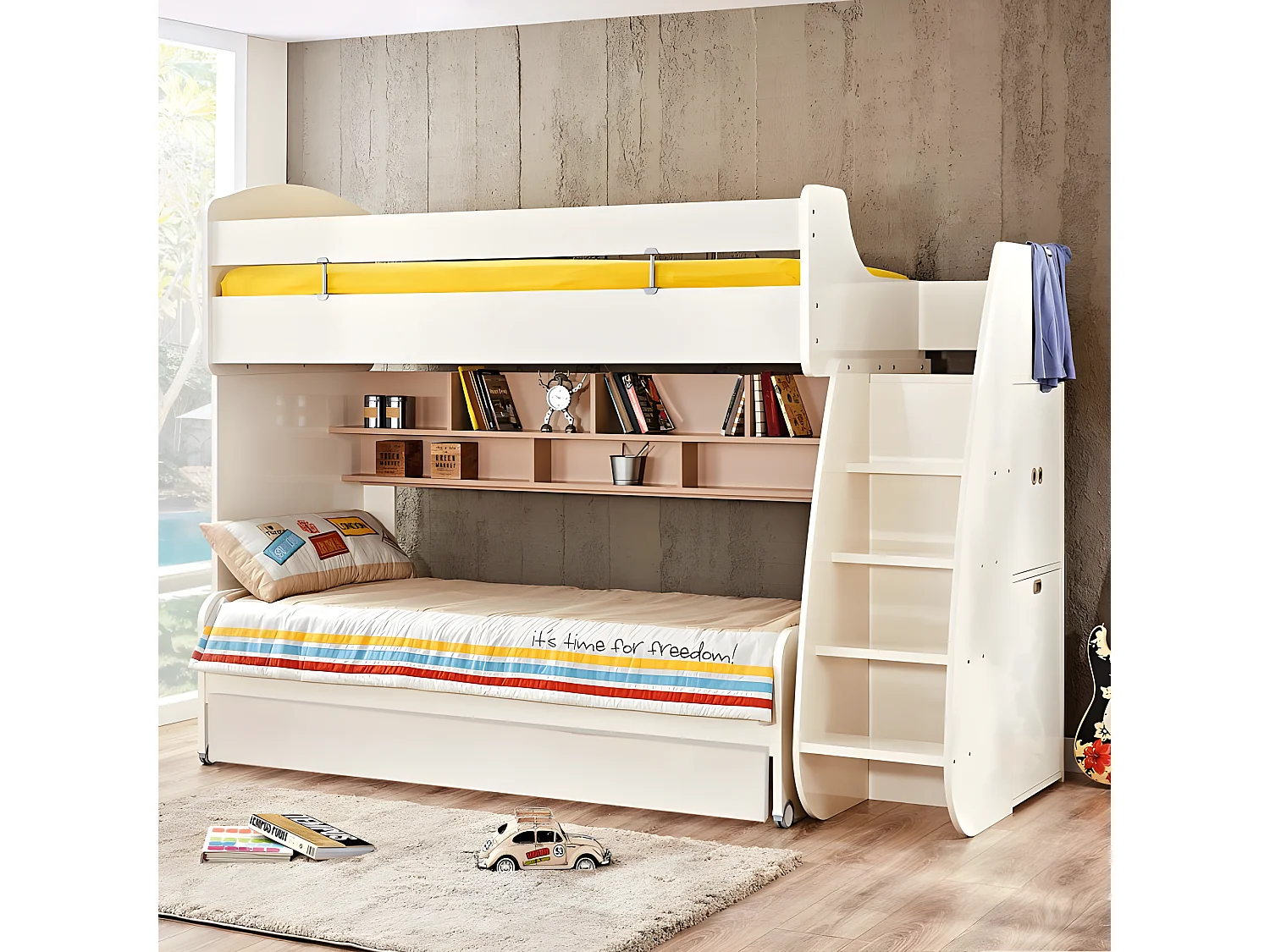 Letto a castello + cassetto truciolato bianco 182,7x252x107,8cm