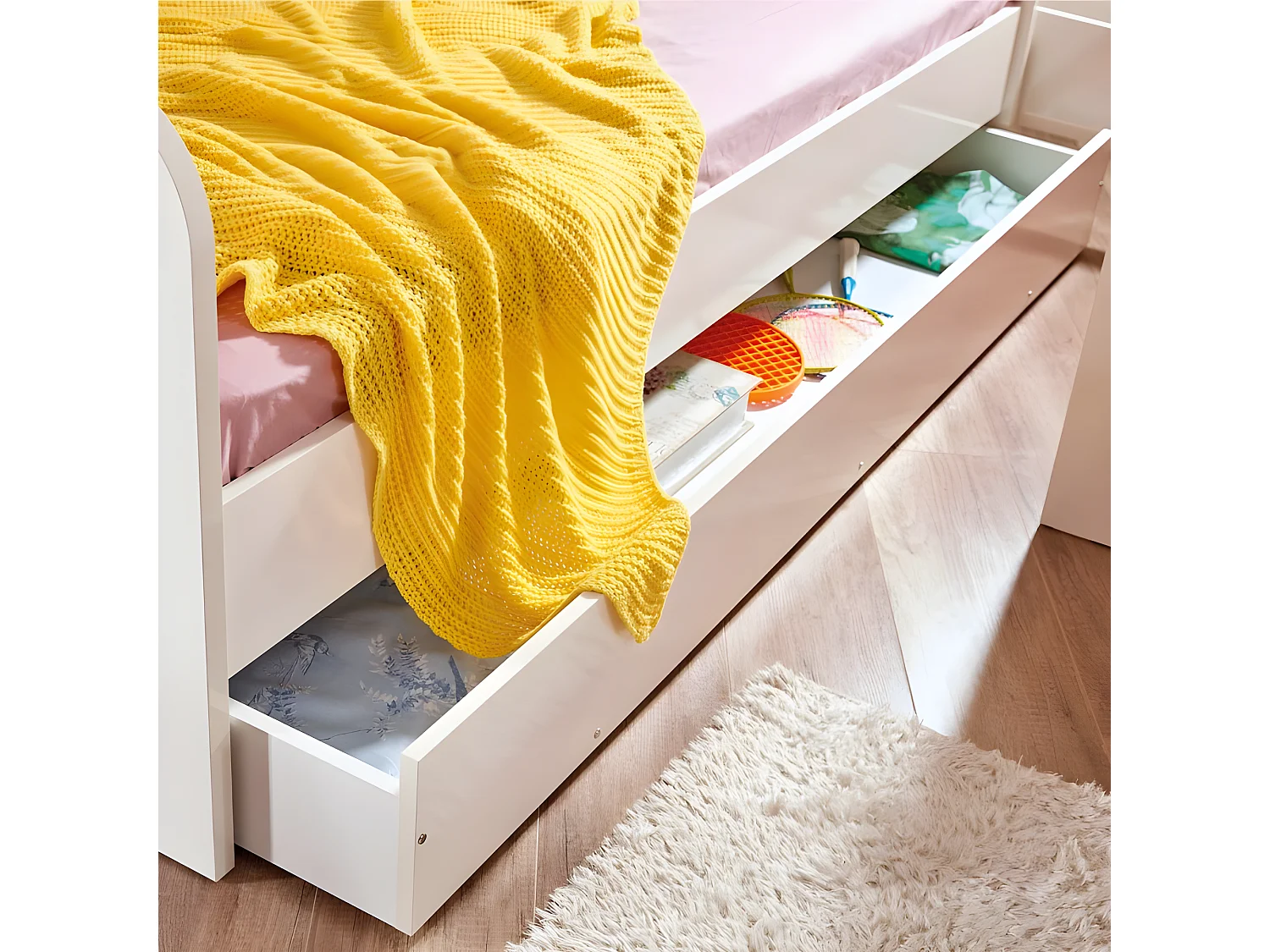 Letto a castello + cassetto truciolato bianco 182,7x252x107,8cm