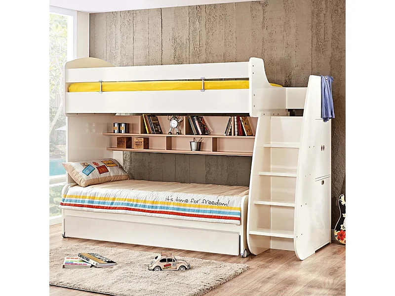 Etagenbett mit Stauraum + Schublade weiß 182,7x252x107,8 cm