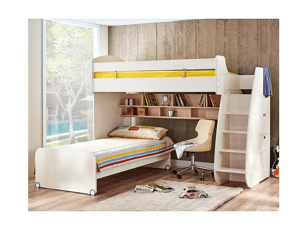 Etagenbett mit Stauraum + Schublade weiß 182,7x252x107,8 cm