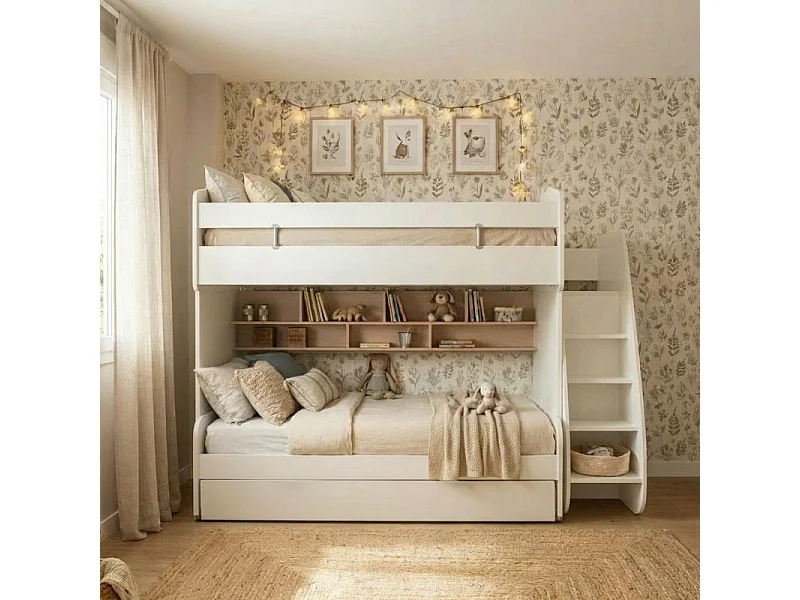 Etagenbett mit Stauraum + Schublade weiß 182,7x252x107,8 cm
