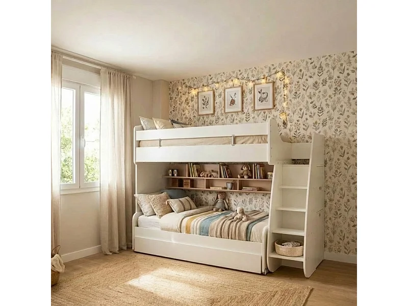 Etagenbett mit Stauraum + Schublade weiß 182,7x252x107,8 cm