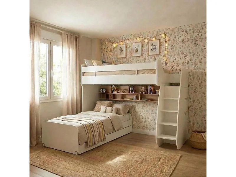Etagenbett mit Stauraum + Schublade weiß 182,7x252x107,8 cm