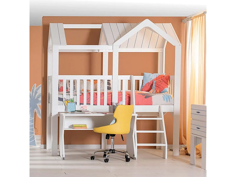 Letto a soppalco legno bianco 223.8x209.4x110.3cm