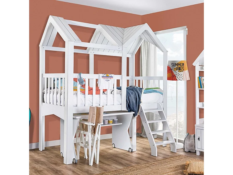 Cama alta madera blanco 223.8x209.4x110.3cm