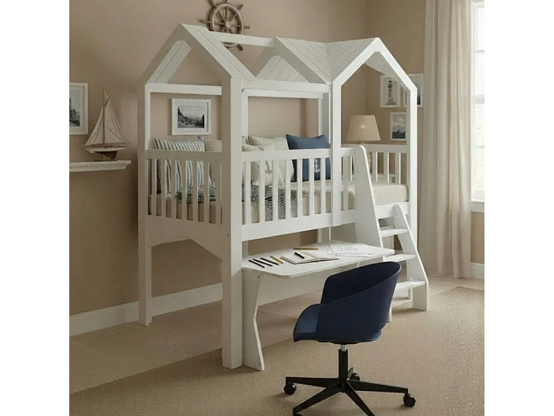 Cama alta madera blanco 223.8x209.4x110.3cm