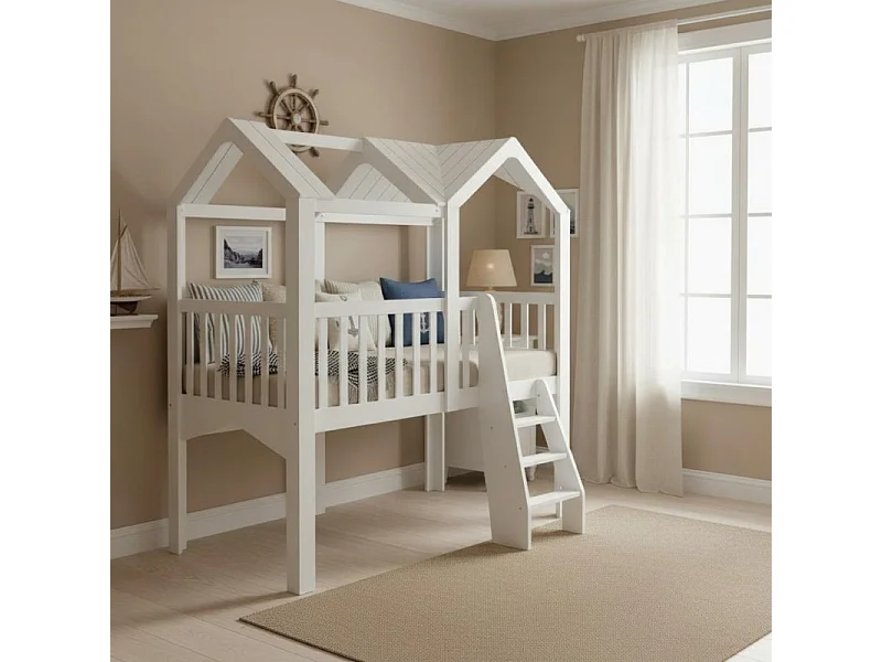 Lit haut en bois blanc 224x210x111cm