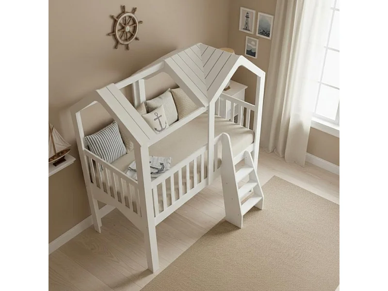 Lit haut en bois blanc 224x210x111cm