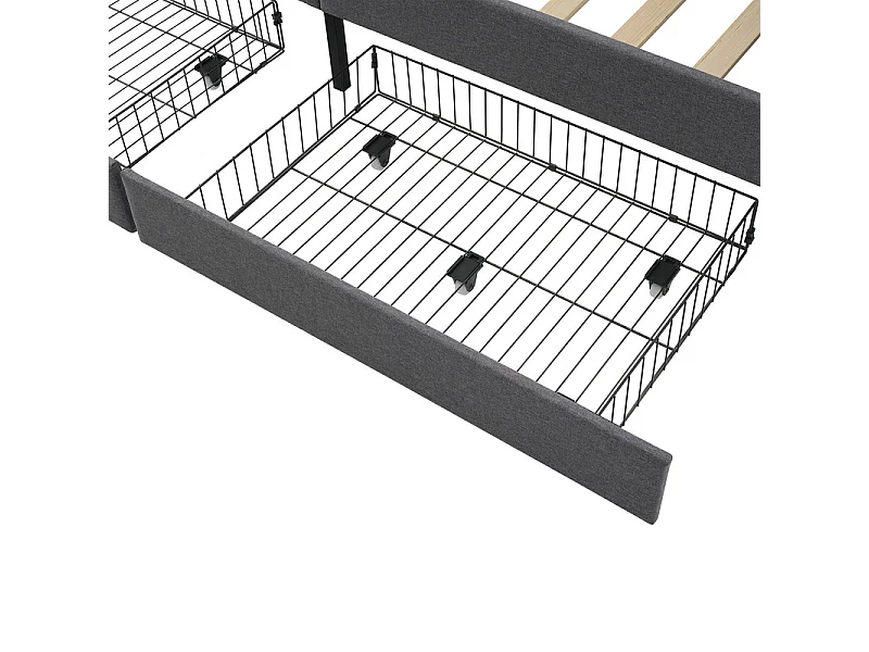 Bed met laden 90x200cm gestoffeerd in linnen - met oplaadfunctie en lattenbodem - Grijs (matras niet inbegrepen)