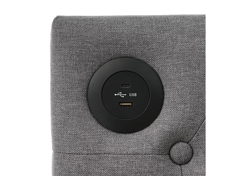 Lit avev tiroirs 90x190cm rembourrée en lin - avec fonction de recharge et sommier à lattes - Gris (matelas non inclus)