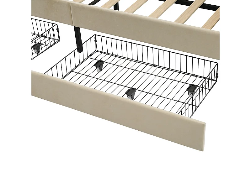 Bed met laden 90x200cm gestoffeerd in fluweel - met oplaadfunctie en lattenbodem - Beige (matras niet inbegrepen)