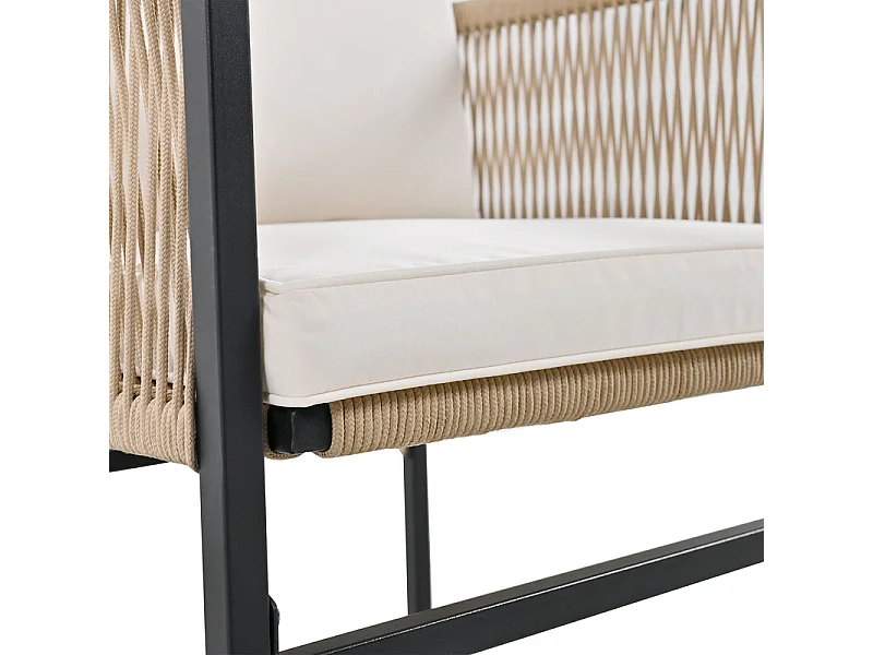 Conjunto de mesa y sillas de jardín - 4 plazas - 1 mesa y 4 sillas decoradas con cuerda - Beige