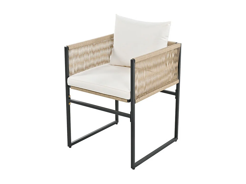 Tuintafel en stoelenset - 4 plaatsen - 1 tafel en 4 stoelen versierd met touw - Beige