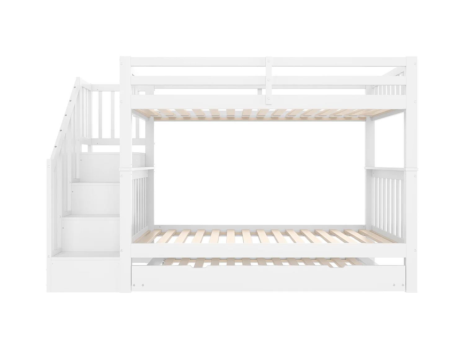 Etagenbett 90x200 cm aus Kiefernholz - mit ausziehbarem Bett - weiß