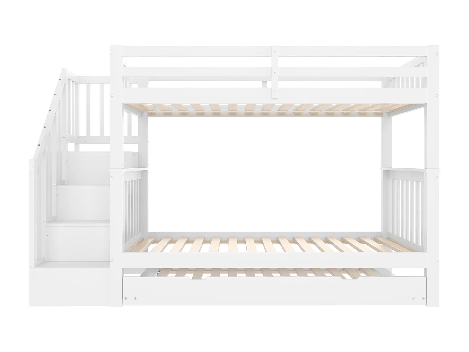 Lit superposé 90x200cm en bois de pin - avec lit gigogne - Blanc