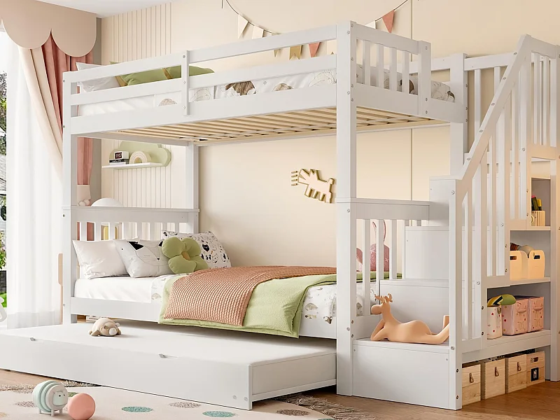 Letto a castello 90x200 cm in legno di pino - con letto estraibile - bianco