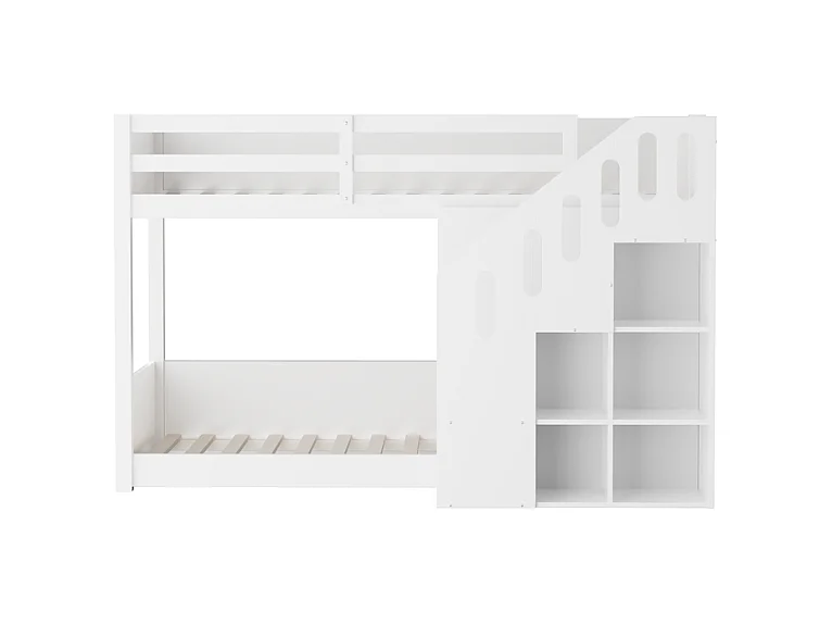 Letto a castello per bambini - 2x90x200 cm - con montascale e ringhiera - Bianco (senza materasso)